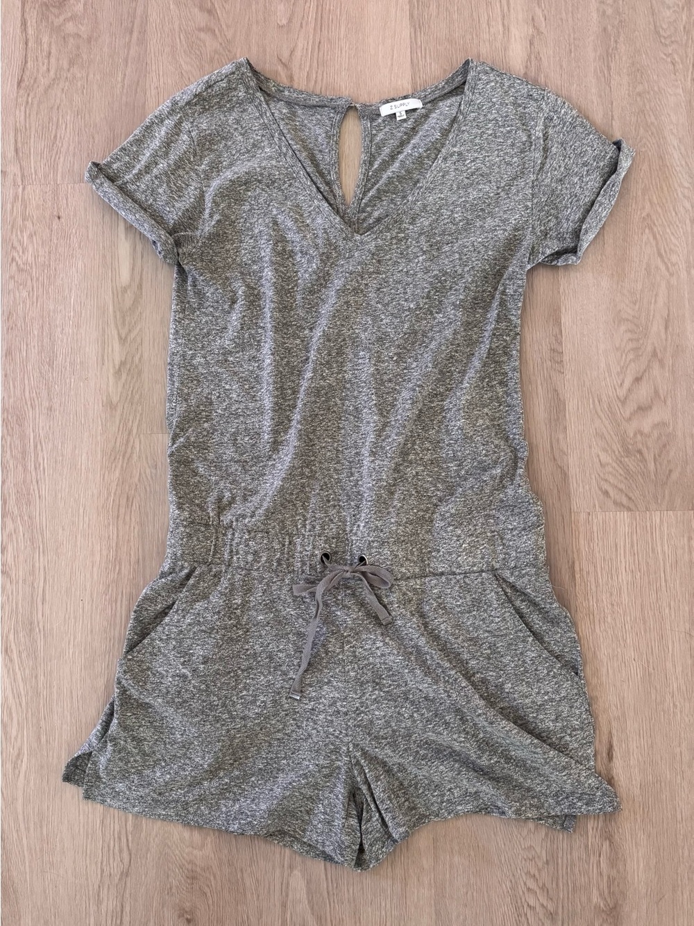 Z Supply Gray Short Sleeve One-Piece Romper - Drawstring at Waist
